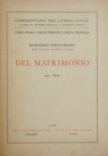 Commentario al codice civile. Matrimonio - Francesco Finocchiaro - copertina