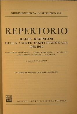 Repertorio delle decisioni della Corte costituzionale 1968. 1969 - copertina