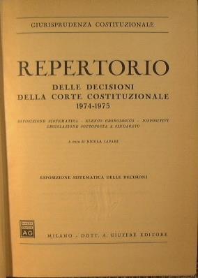 Repertorio delle decisioni della Corte costituzionale 1974. 1975 - copertina