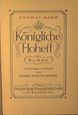 Kongliche Hoheit - Thomas Mann - copertina