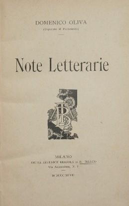 Note Letterarie - Domenico Oliva - copertina