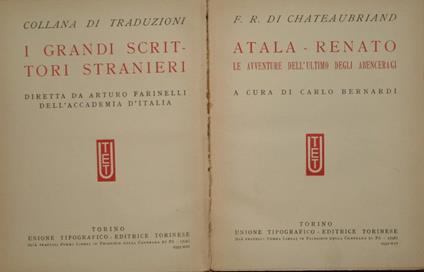 Atala - Renato. Le avventure dell'ultimo degli Abenceragi - François-René de Chateaubriand - copertina