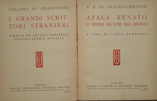 Atala - Renato. Le avventure dell'ultimo degli Abenceragi - François-René de Chateaubriand - copertina