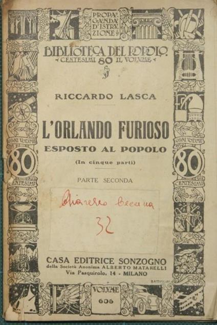 L' Orlando Furioso esposto al popolo. Parte seconda - Riccardo Lasca - copertina