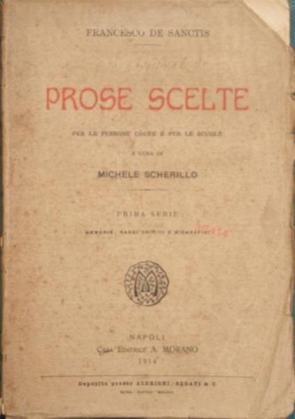 Prose Scelte. Per le persone colte e per le scuole - Francesco De Sanctis - copertina