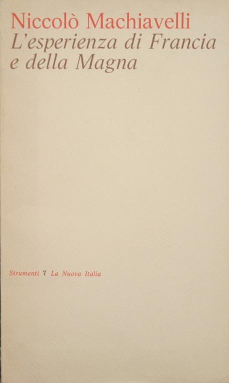L' esperienza di Francia e della Magna - Niccolò Machiavelli - copertina