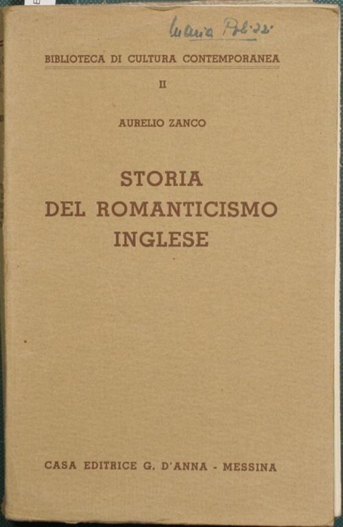 Storia del Romanticismo inglese - Aurelio Zanco - copertina