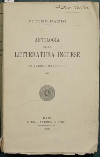 Antologia della letteratura inglese. Da Burns a Mansfield - Pietro Bardi - copertina