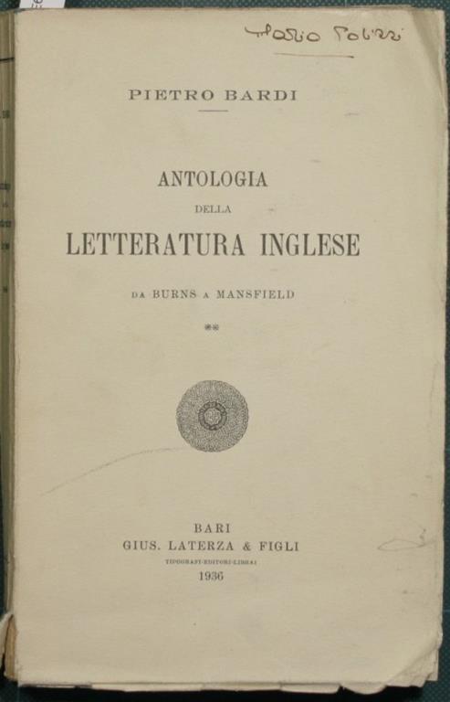 Antologia della letteratura inglese. Da Burns a Mansfield - Pietro Bardi - copertina