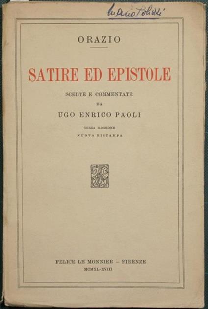 Satire ed epistole - Q. Flacco Orazio - copertina