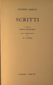 Scritti - Giuseppe Baretti - copertina