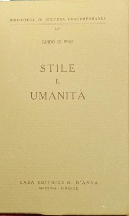 Stile e umanità - Guido Di Pino - copertina