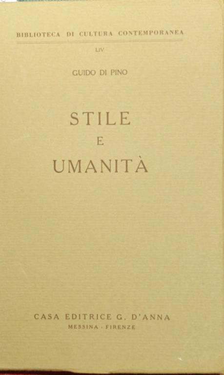 Stile e umanità - Guido Di Pino - copertina