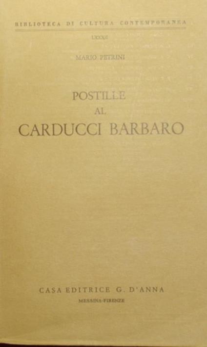 Postille al Carducci barbaro - Mario Petrini - copertina