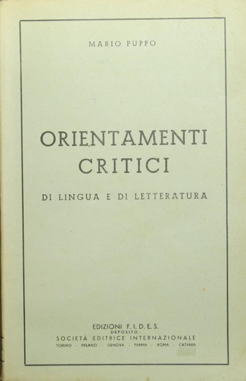 Orientamenti critici. Di lingua e di letteratura - Mario Puppo - copertina
