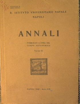 Annali pubblicati a cura del corpo accademico. Volume IX - copertina