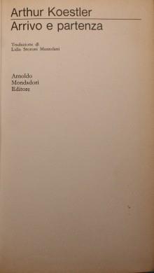 Arrivo e partenza - Arthur Koestler - copertina