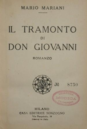 Il tramonto di Don Giovanni. Romanzo - Mario Mariani - copertina