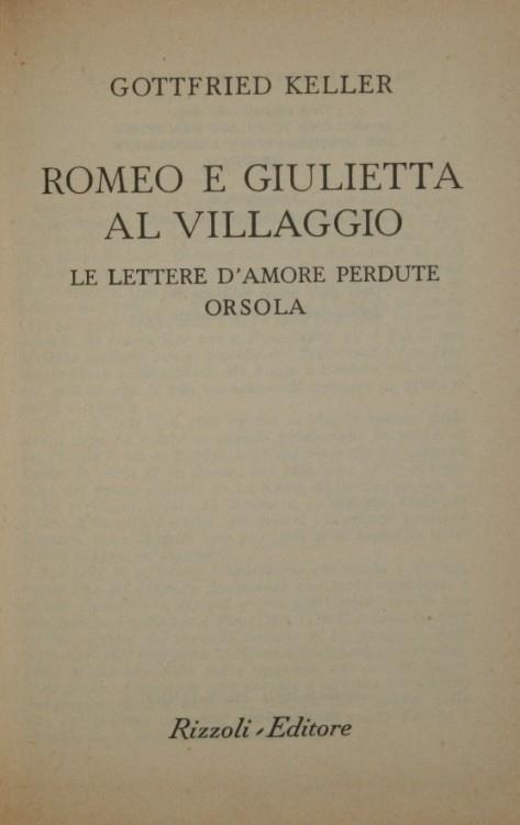 Romeo e Giulietta al villaggio. Le lettere d'amore perdute. Orsola - Gottfried Keller - copertina