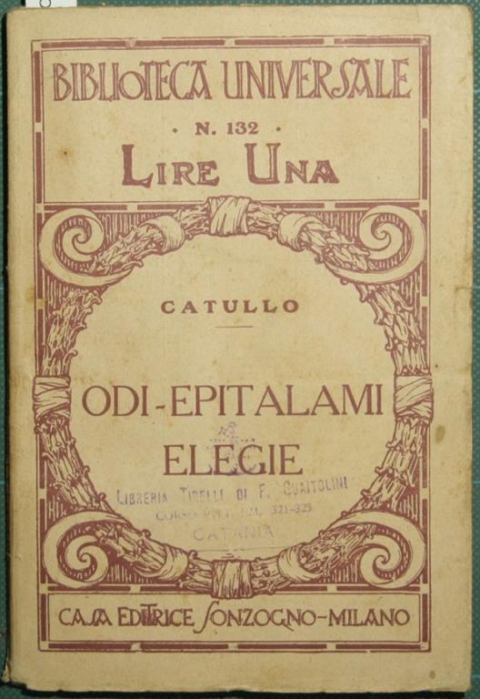 Odi. Epitalami. Elegie - G. Valerio Catullo - copertina