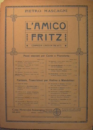 L' amico Fritz. Romanza '' O amore , o bella luce del core '' - Pietro Mascagni - copertina
