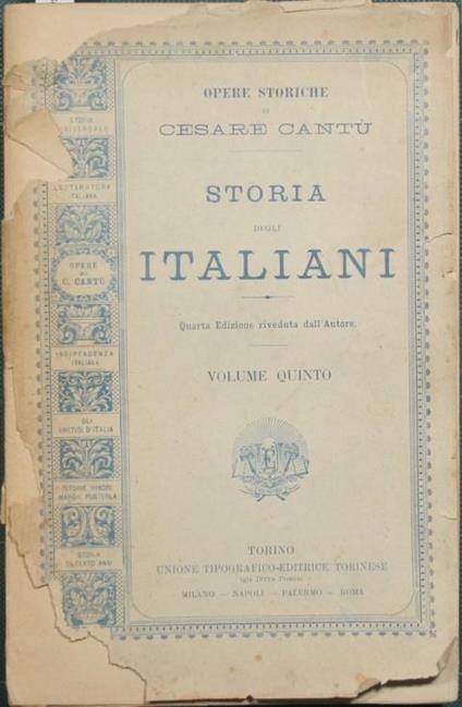 Storia degli italiani. Vol. V - Cesare Cantù - copertina