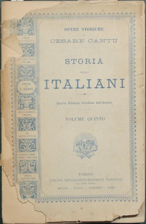 Storia degli italiani. Vol. V - Cesare Cantù - copertina