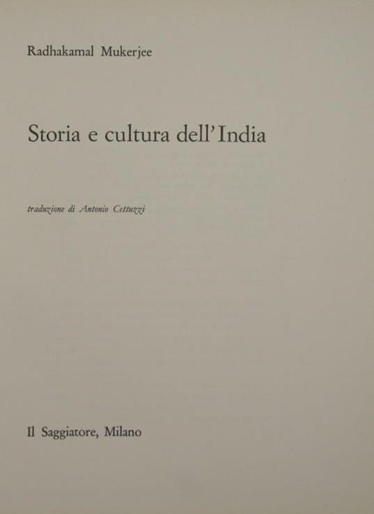Storia e cultura dell'India - Radhakamal Mukerjee - copertina