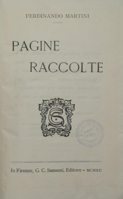 Pagine raccolte - Ferdinando Martini - copertina
