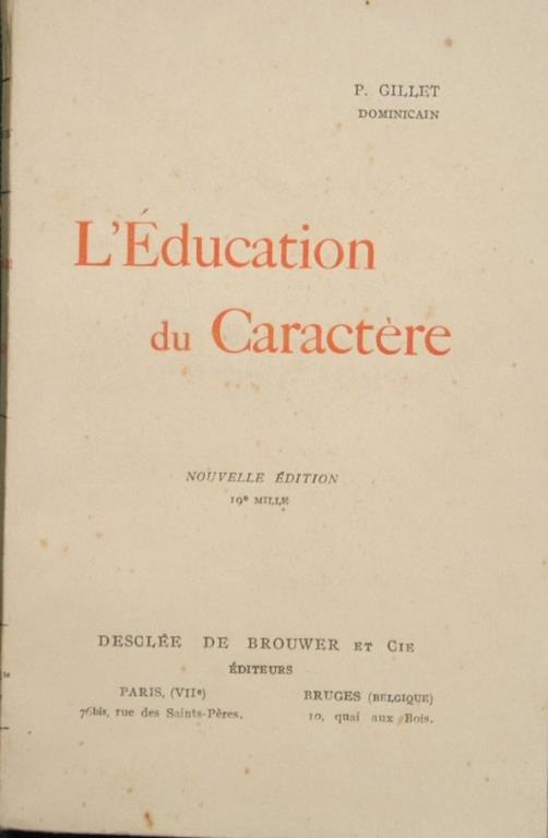 L' Education du caractére - Martin Stanislas Gillet - copertina