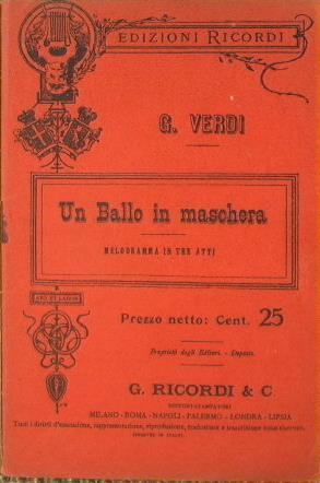 Un ballo in maschera - Giuseppe Verdi - copertina