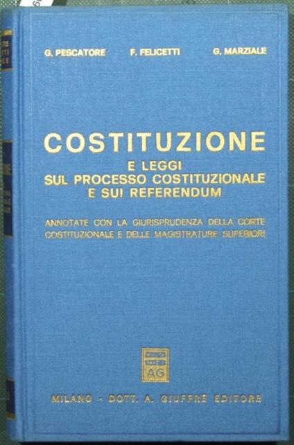 Costituzione e leggi sul processo costituzionale e sui referendum - Gabriele Pescatore,Francesco Felicetti,Giuseppe Marziale - copertina