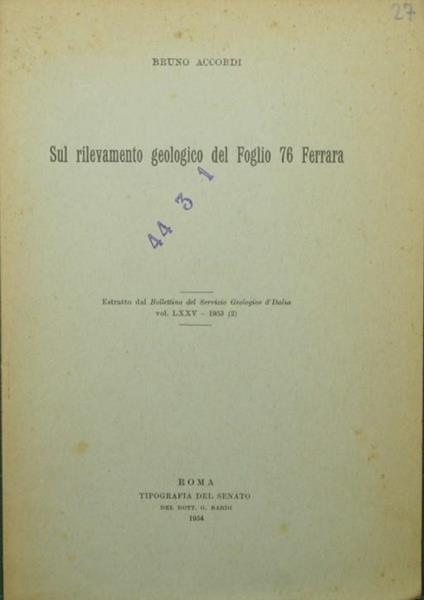 Sul rilevamento geologico del Foglio 76 Ferrara - Bruno Accordi - copertina