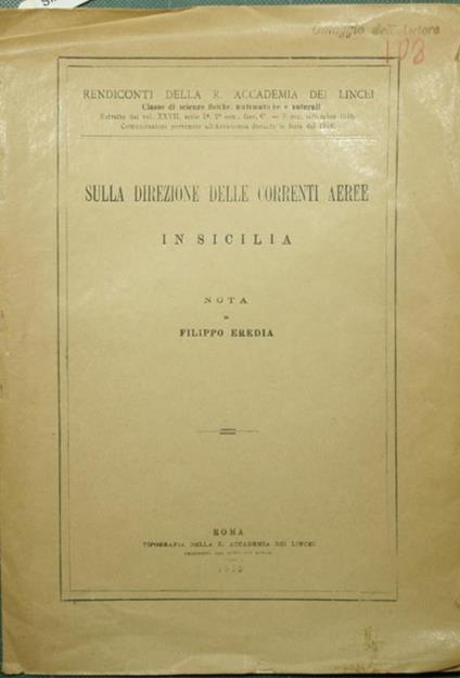 Sulla direzione delle correnti aeree - Filippo Eredia - copertina