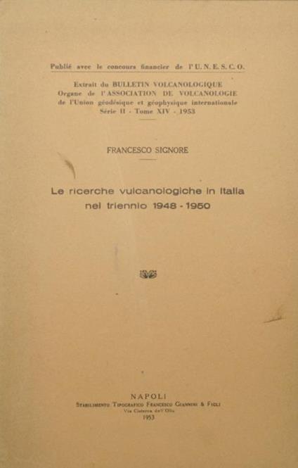 ricerche vulcanologiche in Italia nel triennio 1948-1950 Le - Francesco Signore - copertina