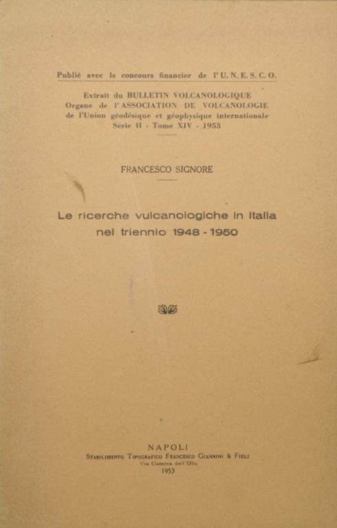 ricerche vulcanologiche in Italia nel triennio 1948-1950 Le - Francesco Signore - copertina