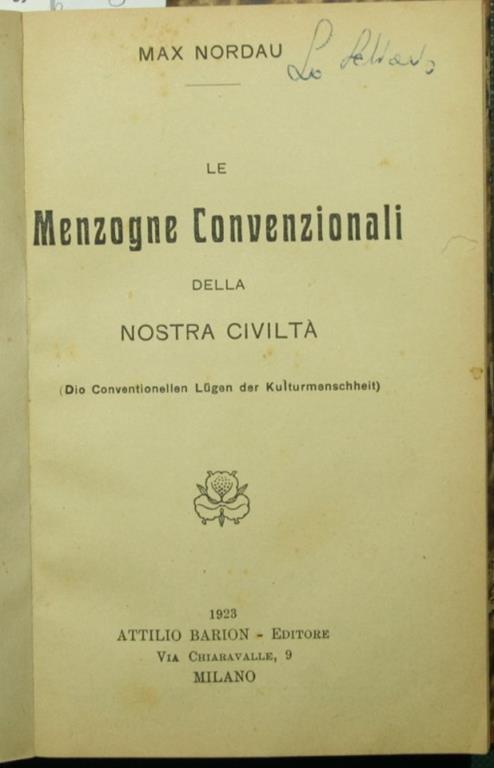 Le menzogne convenzionali della nostra civlità - Max Nordau - copertina