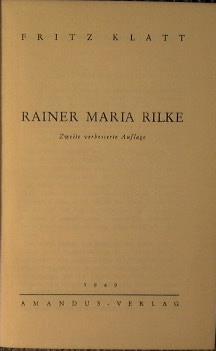 Rainer Maria Rilke. Zweite verbesserte auflage - Fritz Klatt - copertina