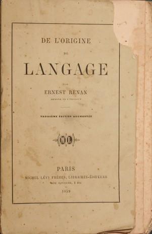 De l'origine du langage - Ernest Renan - copertina