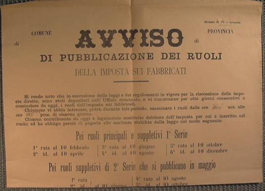Bando comune di Carini - Avviso di pubblicazione dei ruoli della imposta sui fabbricati (modello n. 75 - imposte) - copertina