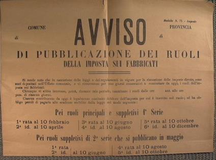 Bando comune di Carini - Avviso di pubblicazione dei ruoli della imposta sui fabbricati (Modello n. 75) - copertina