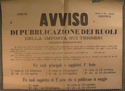 Bando comune di Carini. Avviso di pubblicazione dei ruoli della imposta sui terreni - copertina