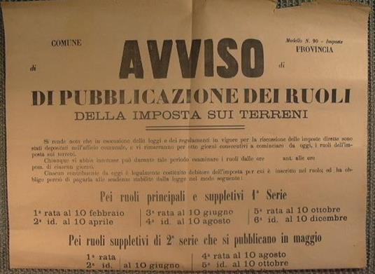 Bando comune di Carini. Avviso di pubblicazione dei ruoli della imposta sui terreni - copertina