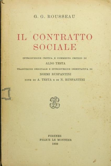 Il contratto sociale - Jean-Jacques Rousseau - copertina