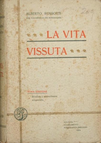 La vita vissuta - Alberto Rossotti - copertina