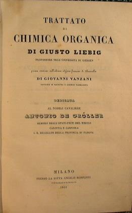 Trattato di chimica organica - Giusto Liebig - copertina