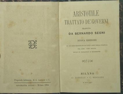 Trattato dè governi - Aristotele - copertina