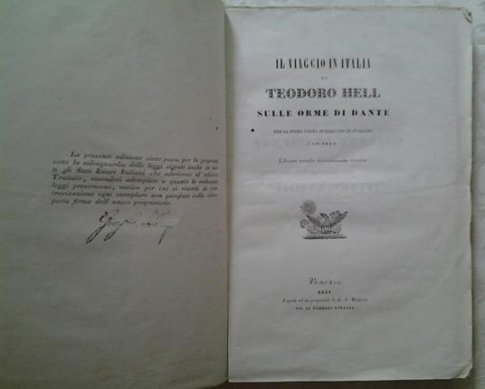 Il viaggio in italia. Sulle orme di dante. per la prima volta pubblicato in italiano con note - Theodor Hell - copertina