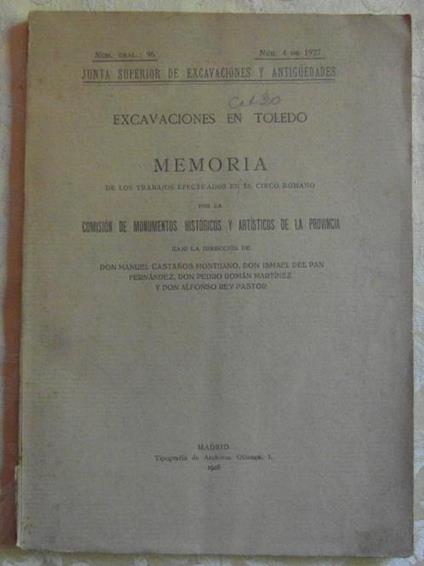 Excavaciones en toledo. Memoria de los trabajos efectuados en el circo romano - copertina