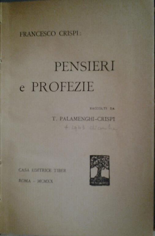 Pensieri E Profezie - Francesco Crispi - copertina